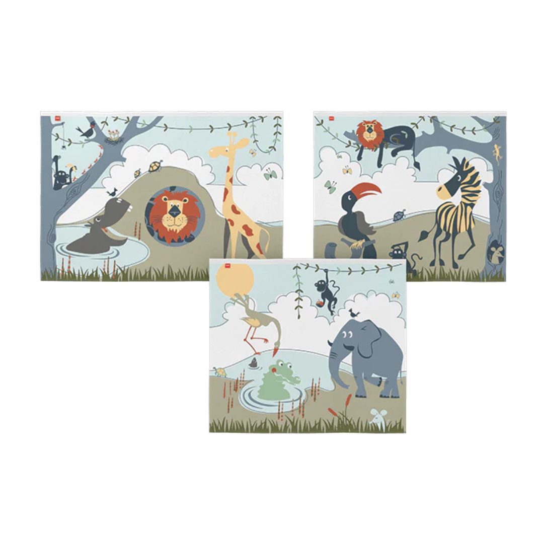 The Decorators: Set 3 perdelute pat copii semi-inalt, Safari, bumbac, gri-multicolor, 110x77 cm