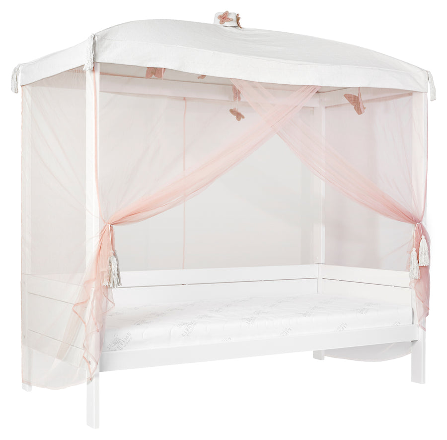 The Decorators: Baldachin pentru pat copii, Butterflies, bumbac si poliester,alb-roz, 225x207x104 cm