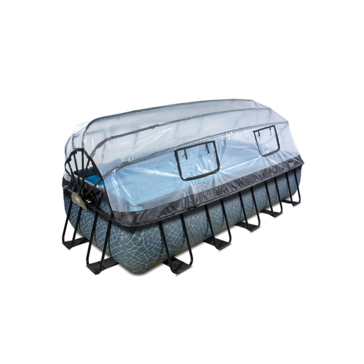 The Decorators: Piscina rectangulara cu pompa filtrare nisip EXIT Frame Pool + Protectie Dome + Pompa de caldura