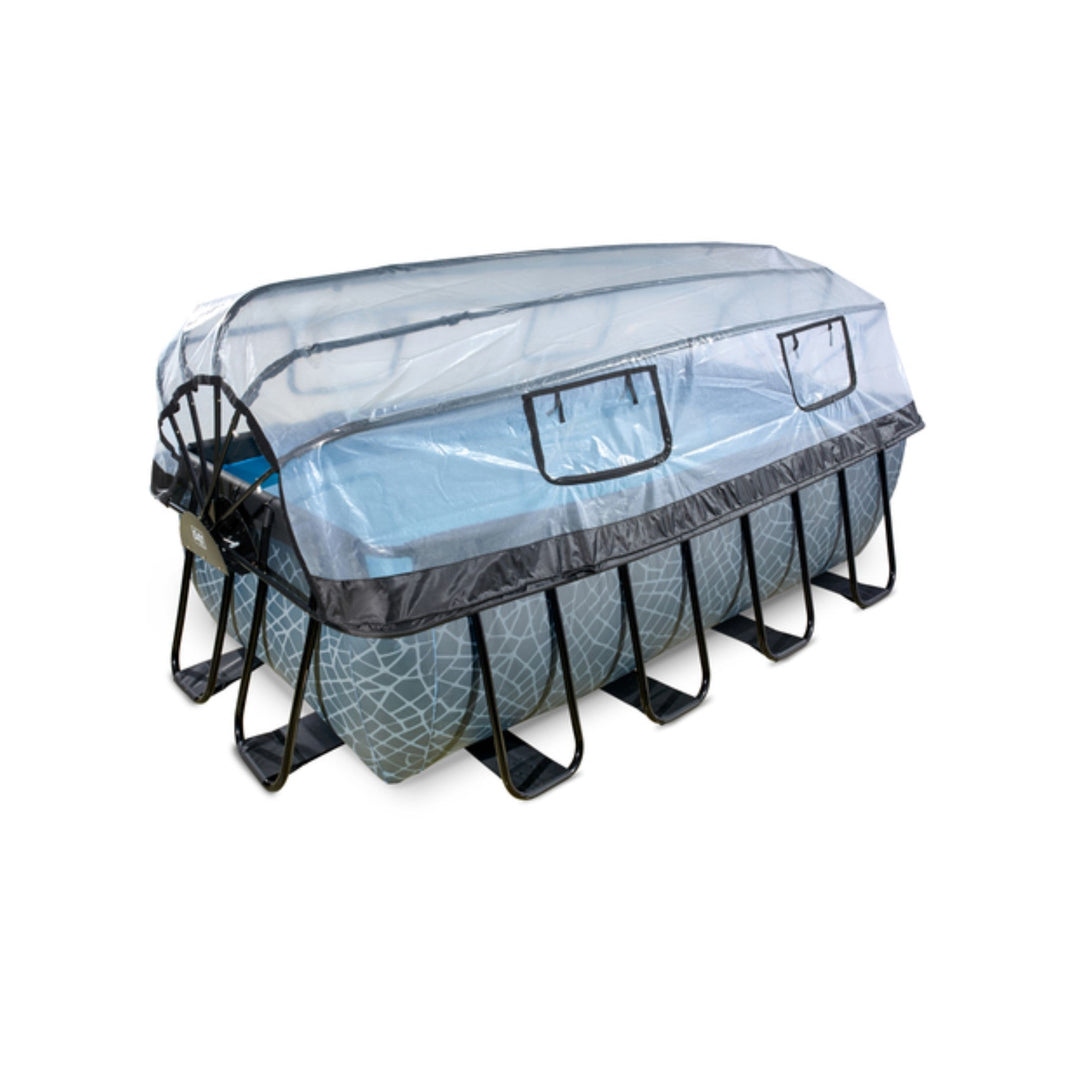 The Decorators: Piscina dreptunghiulara cu pompa de filtrare nisip EXIT Frame Pool + acoperis; inaltime 122 cm