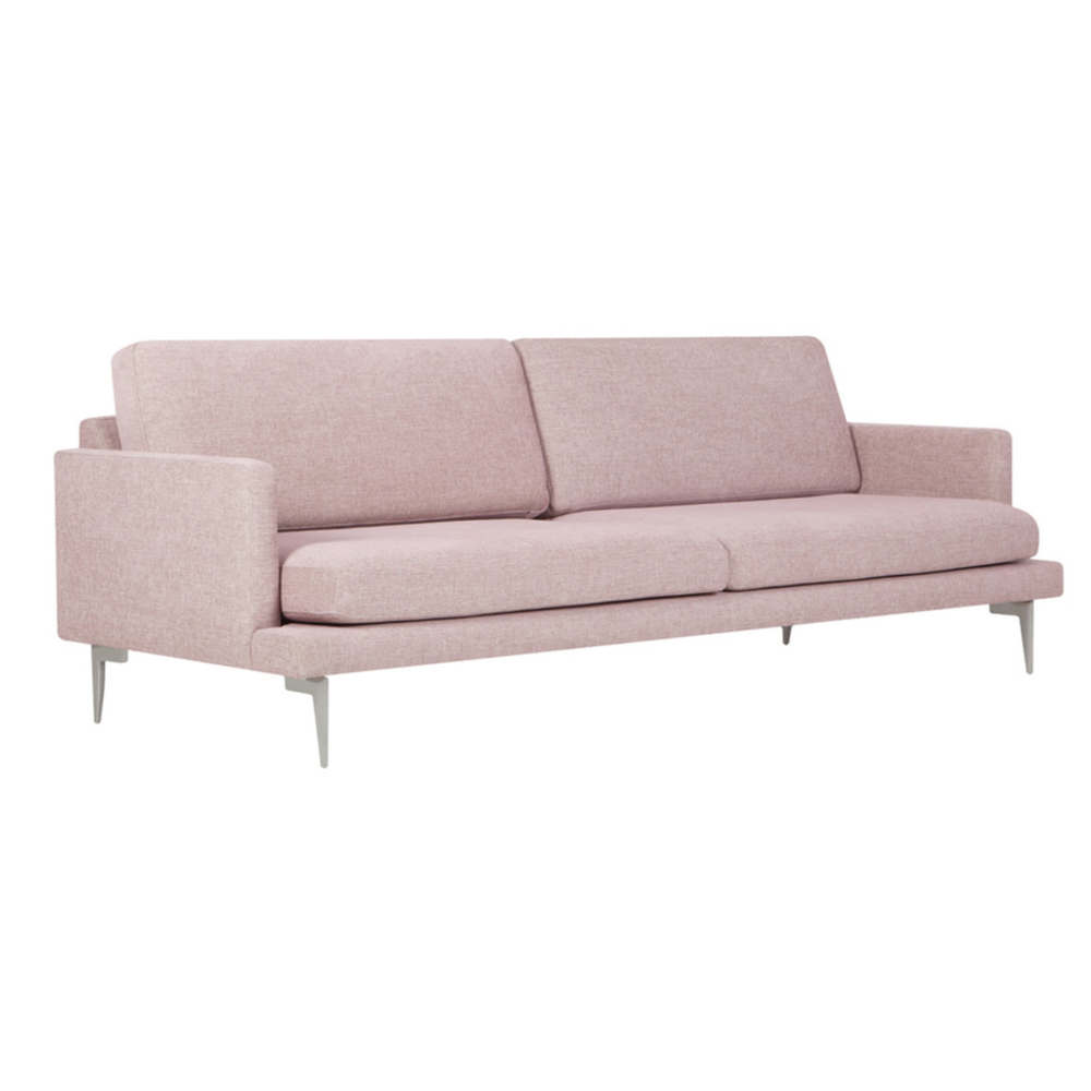 The Decorators: Canapea 3 locuri, roz, cu picioare din aluminiu, 226x92x82 cm Sits Ludvig