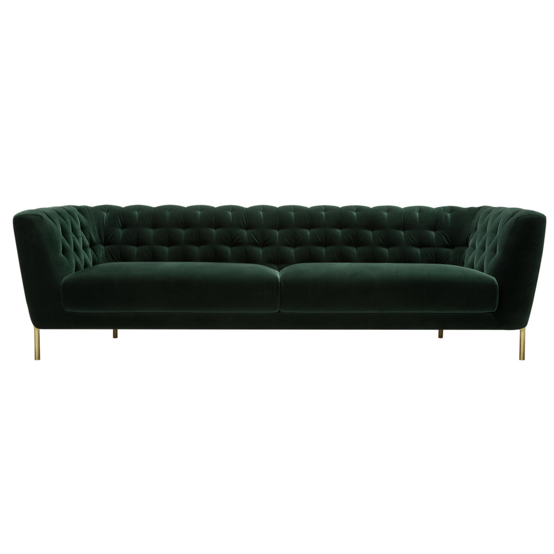 The Decorators: Canapea 3 locuri, verde inchis cu picioare aurii, 209x86x70 cm Sits Valentin