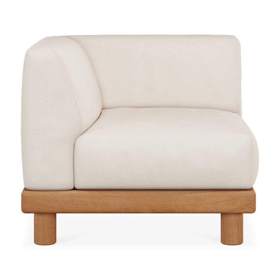 Canapea modulară de exterior Monocle Ethnicraft din tec masiv natural, cu perne moi — terasă