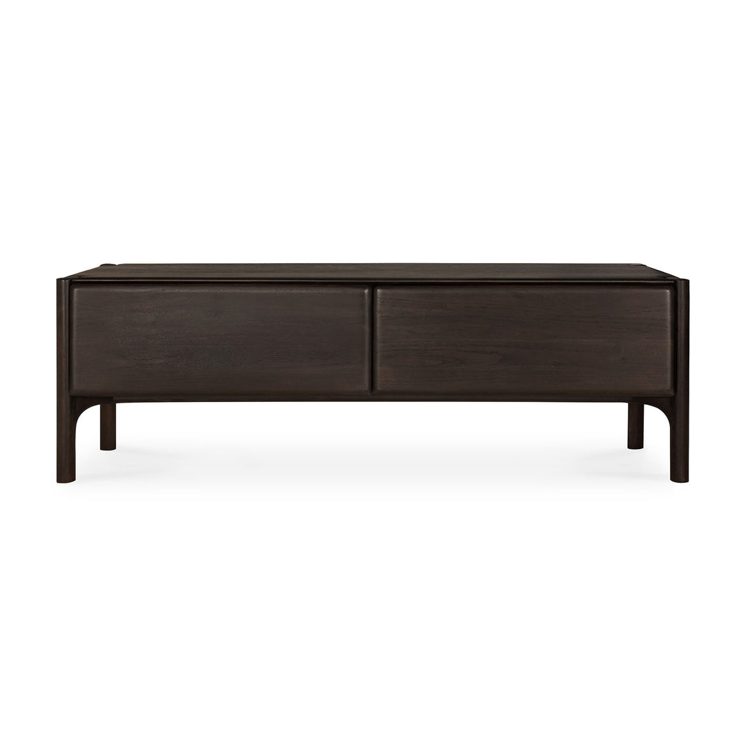 Comodă TV PI Ethnicraft de 164 cm din tec masiv periat și vopsit maro închis, colecția Polished Imperfect