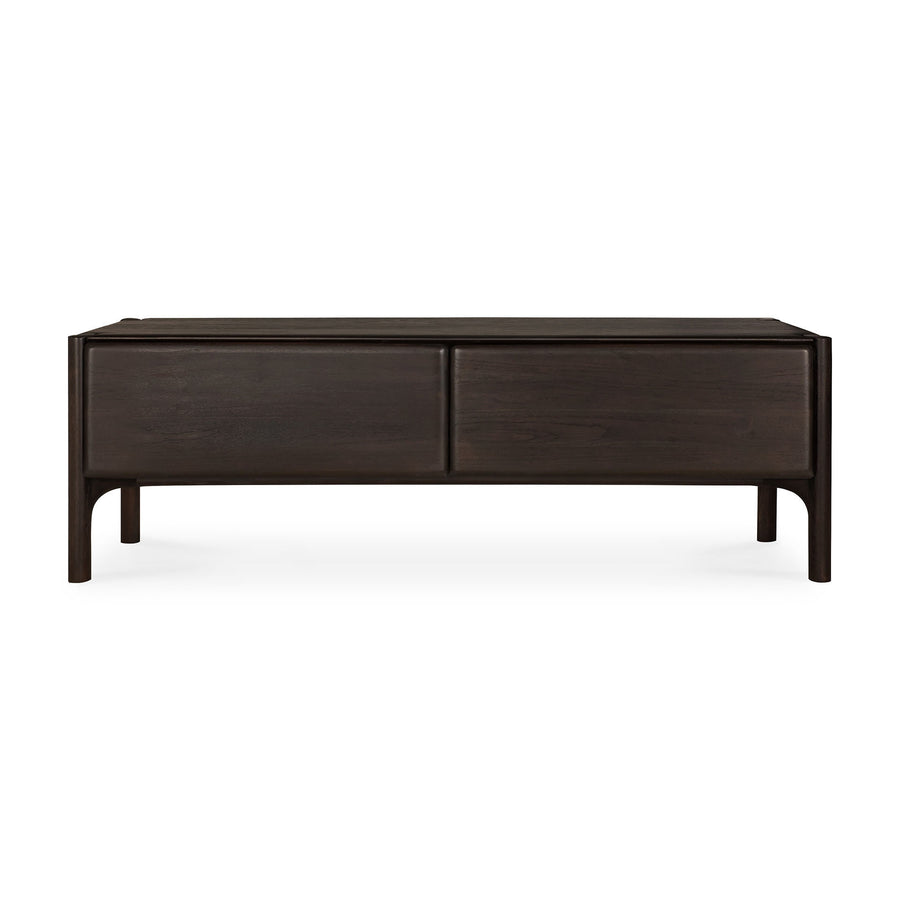 Comodă TV PI Ethnicraft de 164 cm din tec masiv periat și vopsit maro închis, colecția Polished Imperfect