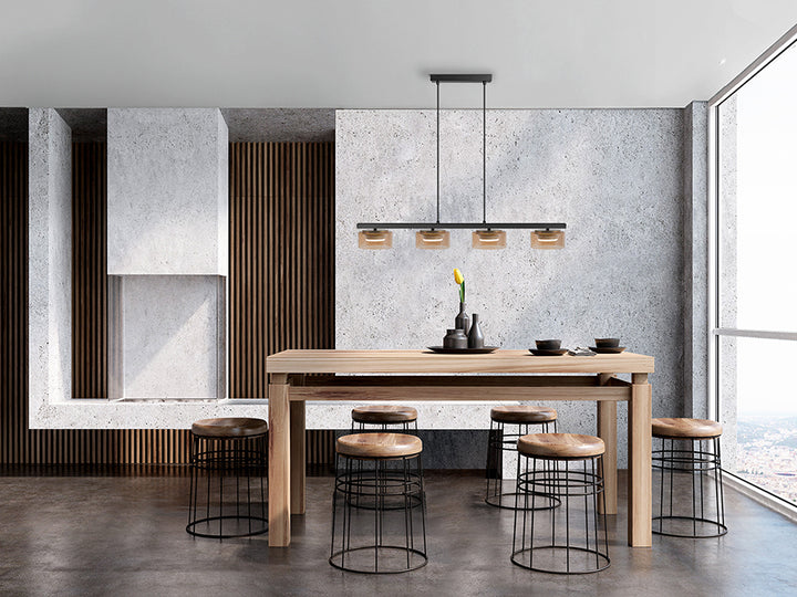 Lustra Schuller Olaia 4 lumini bar negru-chihlimbar