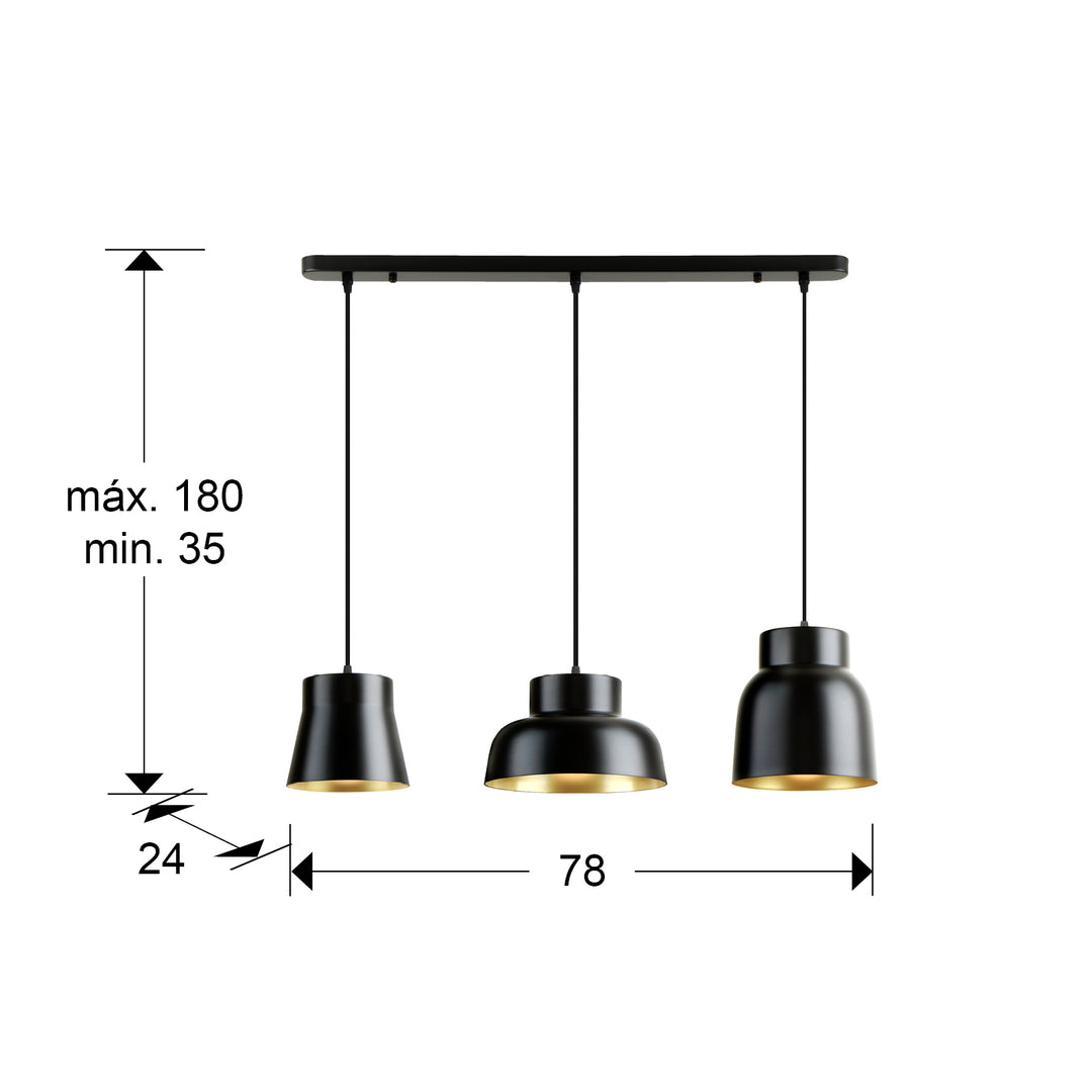 Lustra Schuller Vulcano 3 lumini bar negru-auriu