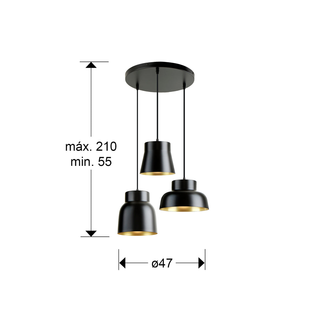 Lustra Schuller Vulcano 3 lumini rotund negru-auriu Ø47