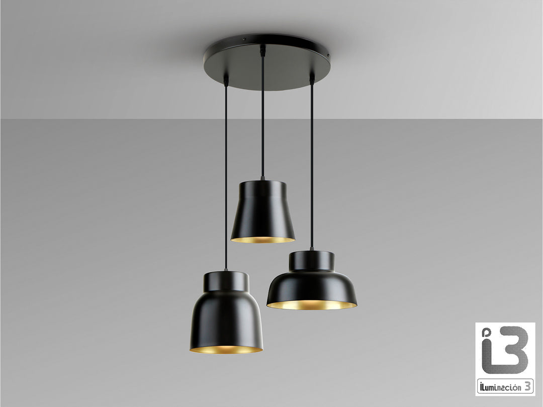 Lustra Schuller Vulcano 3 lumini rotund negru-auriu Ø47