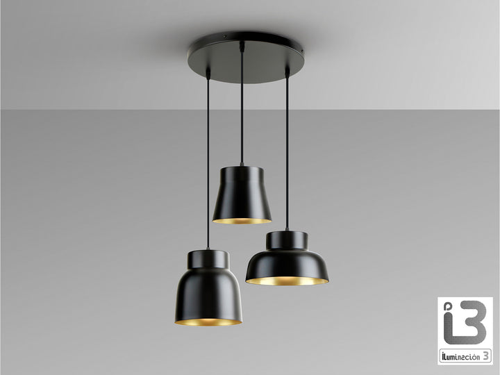 Lustra Schuller Vulcano 3 lumini rotund negru-auriu Ø47