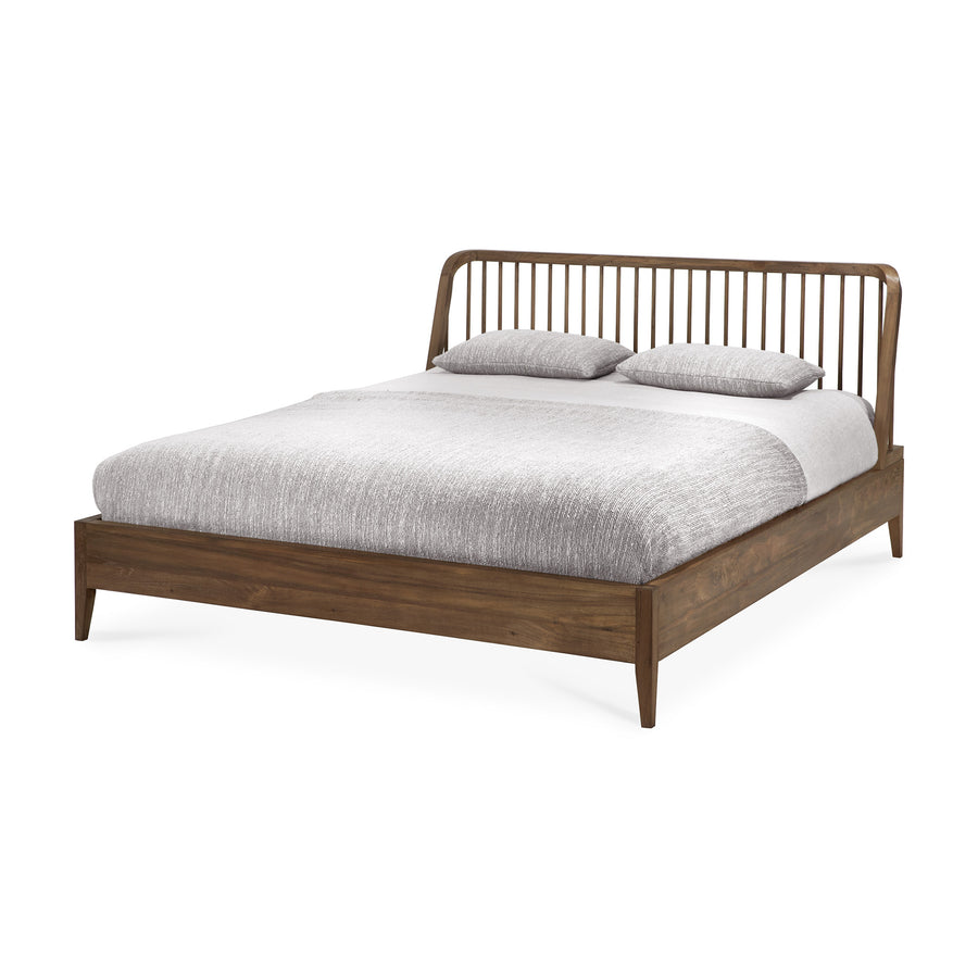 Pat Spindle Ethnicraft din tec recuperat cu spițe în tăblie, pentru saltea 160x200 — dormitor