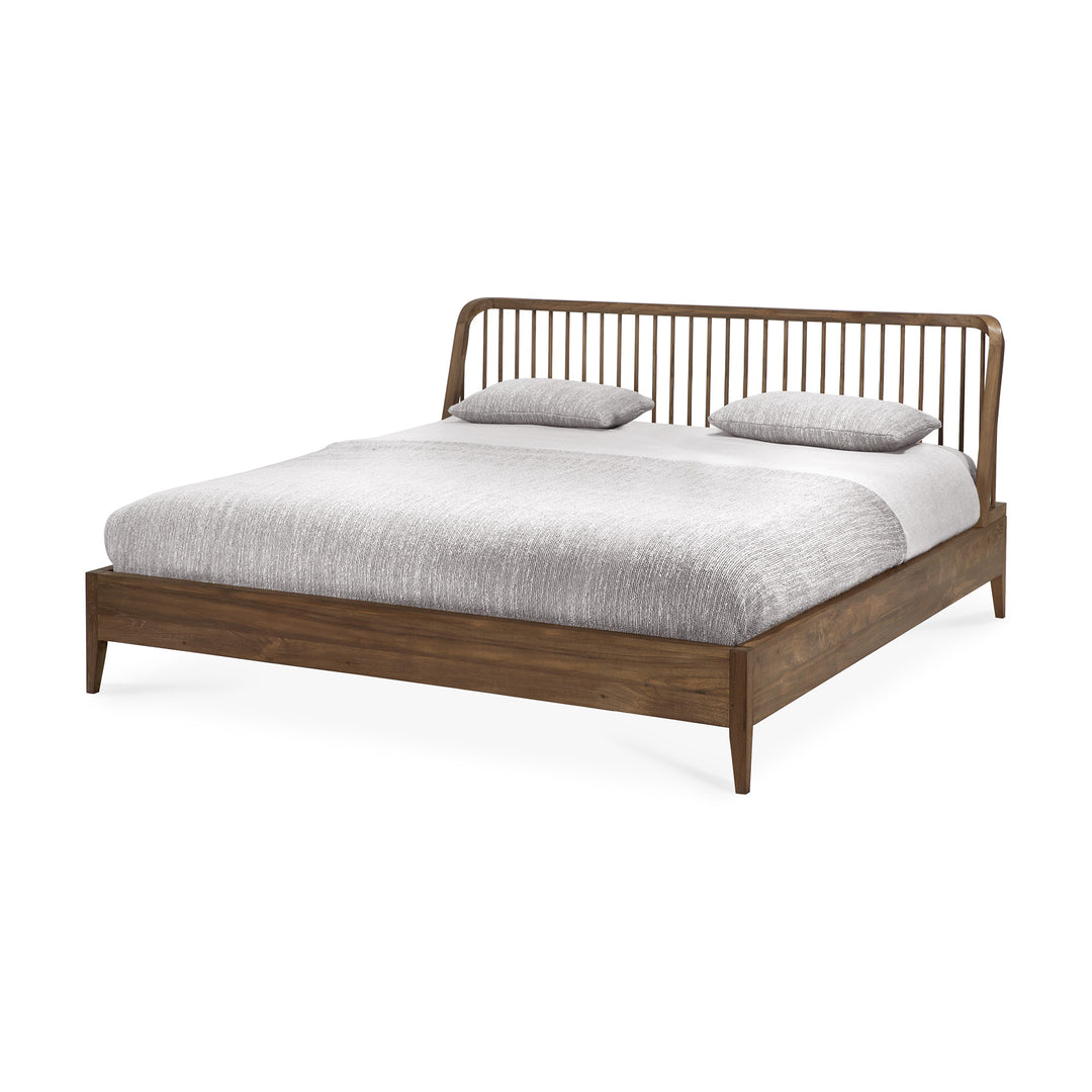 Pat Spindle Ethnicraft din tec recuperat cu spițe în tăblie, pentru saltea 180x200 — dormitor
