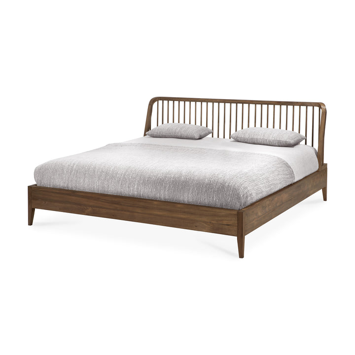 Pat Spindle Ethnicraft din tec recuperat cu spițe în tăblie, pentru saltea 180x200 — dormitor