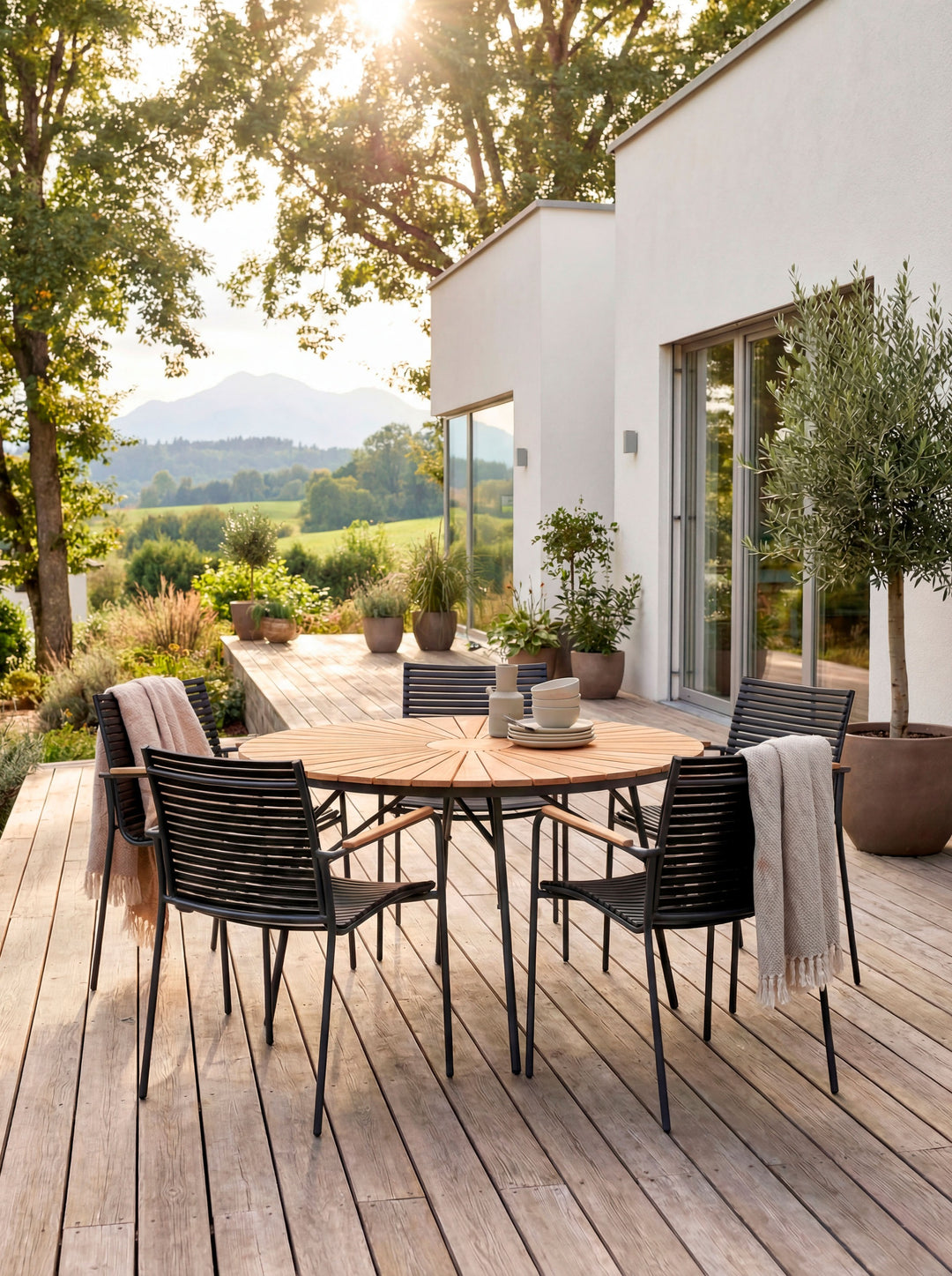Set dining Cinas Ellen & Mood Classic 130 cm si 5 scaune antracit