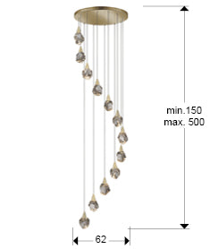 Lustra Schuller Aquaria 12 lumini cascadă auriu mat 250 cm