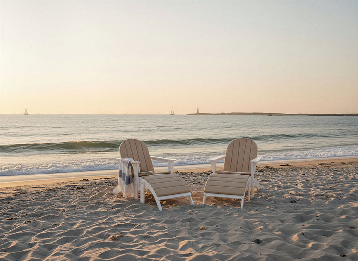 Set Cinas Adirondack scaun, taburet si perne alb