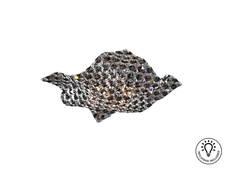 Plafonieră Schuller Saten cu carcasă cromată și plasă de cristale K9 fațetate în nuanțe transparente și fumurii — 43×43 cm.