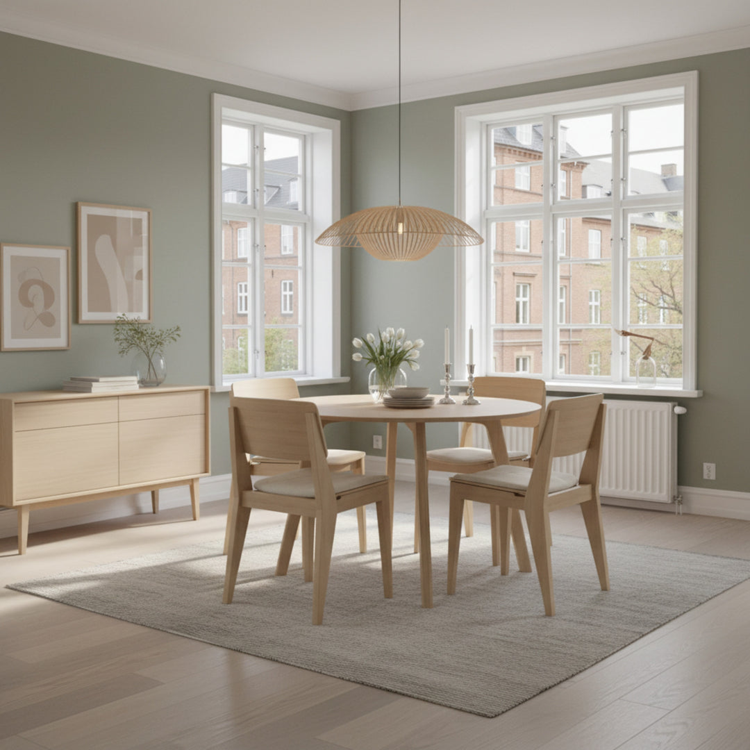 Set dining Cinas Elvo masa rotunda si 4 scaune bambus