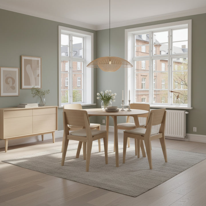 Set dining Cinas Elvo masa rotunda si 4 scaune bambus