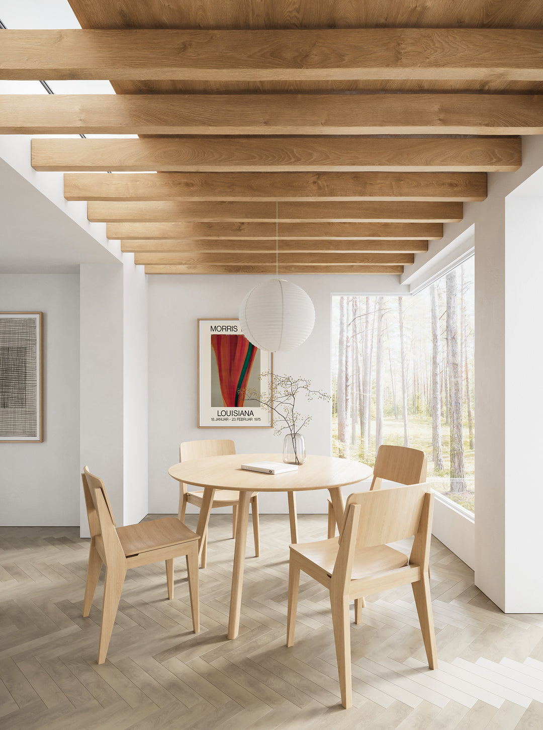 Set dining Cinas Elvo masa rotunda si 4 scaune bambus