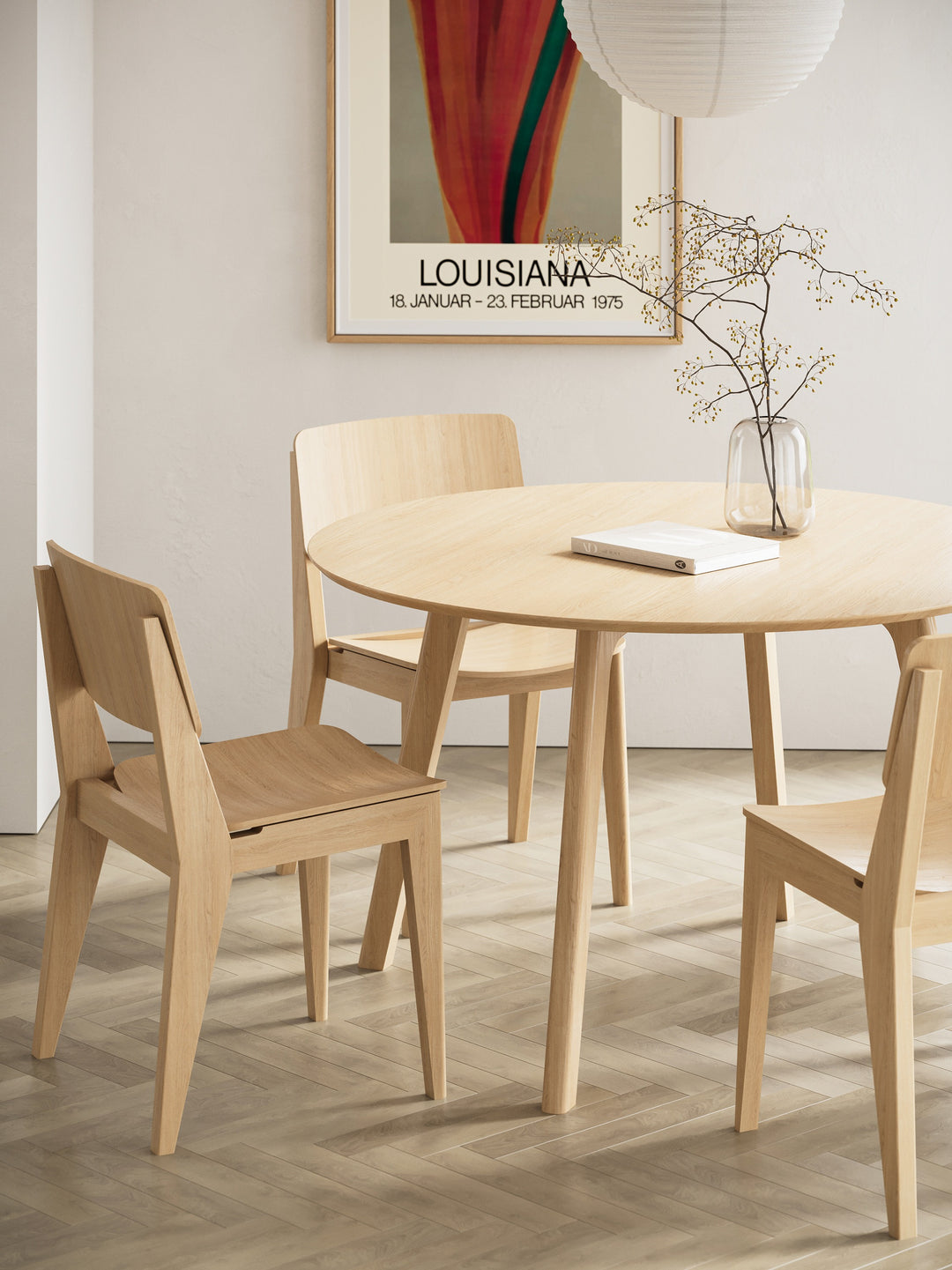 Set dining Cinas Elvo masa rotunda si 4 scaune bambus