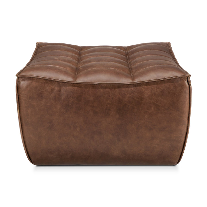Taburet N701 Ethnicraft cu husă piele naturală Chestnut — vedere frontală