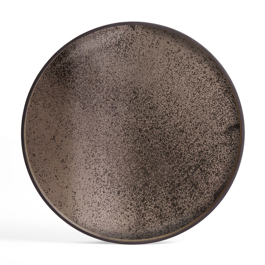 Tavă rotundă XL 92 cm Aged Ethnicraft din oglindă patinată Bronze cu ramă de lemn