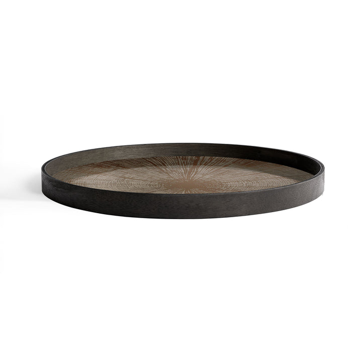 Tavă rotundă mare Slice Ethnicraft din oglindă cu ramă de lemn — finisaj Bronze