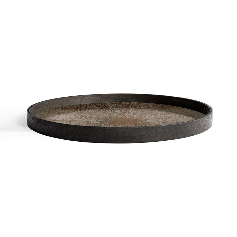 Tavă rotundă mare Slice Ethnicraft din oglindă cu ramă de lemn — finisaj Bronze