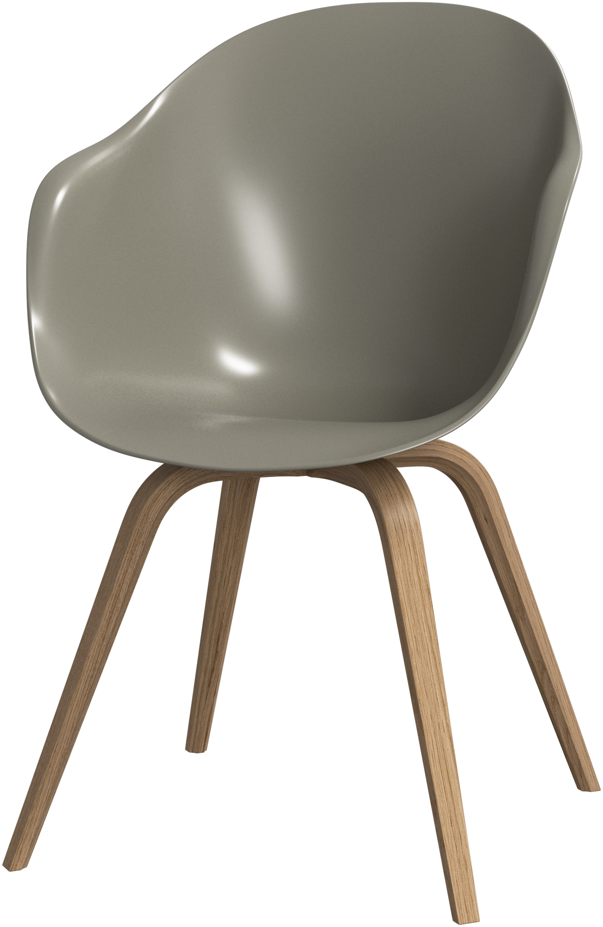 Set de patru scaune cu brațe BoConcept Hauge, gri cenușiu mat, stejar natural — vedere de ansamblu