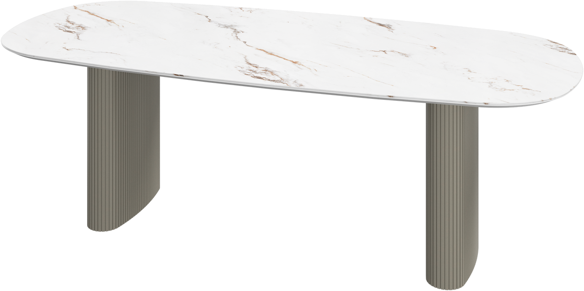 Masă de dining ovală BoConcept Santiago 230 cm, blat din ceramică albă — detaliu