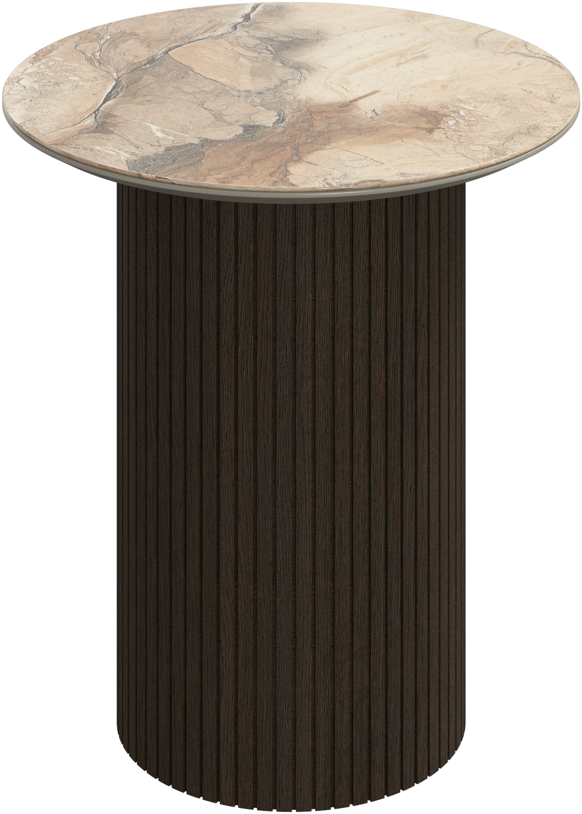 Măsuță laterală rotundă BoConcept Santiago Ø46 cm, ceramică maro — detaliu