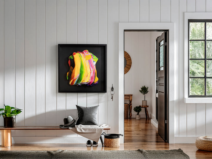 Tablou acrilic Schuller Cromatismo pictat pe hârtie cu ramă neagră și plexiglas — 84x84 cm
