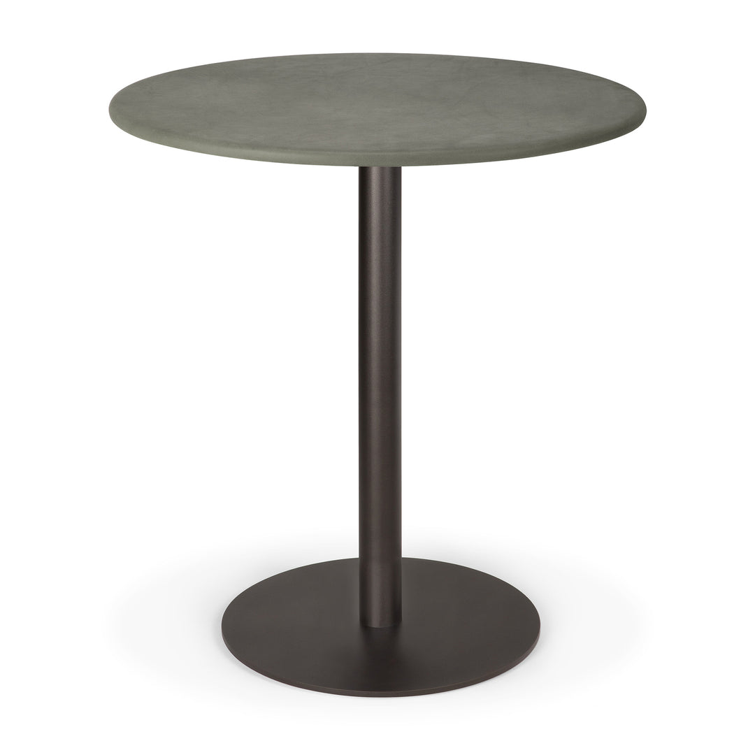 Masă dining Blend Ethnicraft de 70×70 cm cu blat în piele nubuck și bază metalică în finisaj Dark Bronze