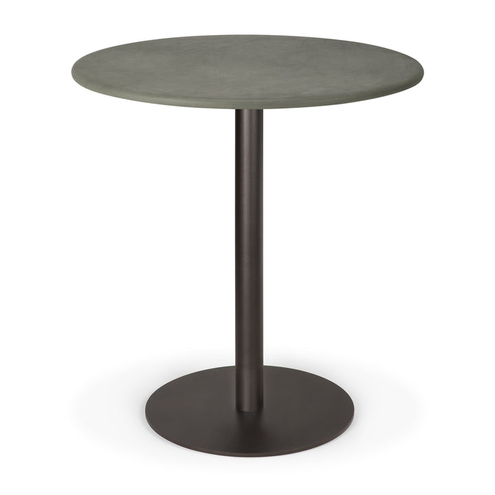 Masă dining Blend Ethnicraft de 70×70 cm cu blat în piele nubuck și bază metalică în finisaj Dark Bronze