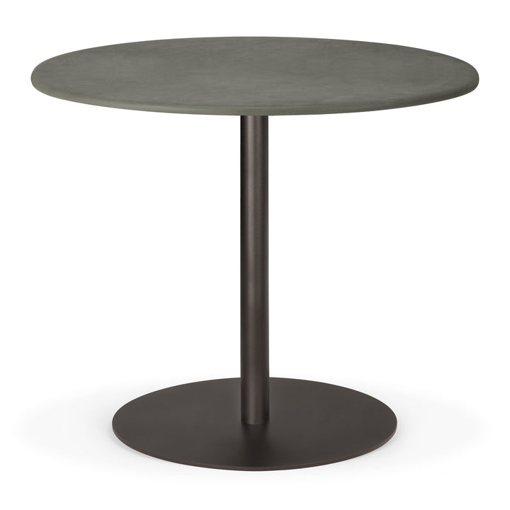 Masă dining Blend Ethnicraft de 90×90 cm cu blat în piele nubuck și bază metalică în finisaj Dark Bronze