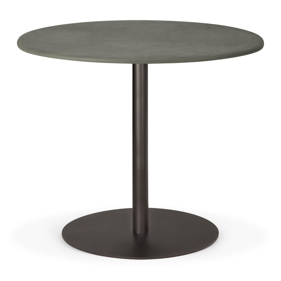Masă dining Blend Ethnicraft de 90×90 cm cu blat în piele nubuck și bază metalică în finisaj Dark Bronze