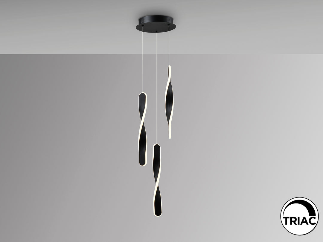 Lustra Schuller Twist 3 lumini negru mat LED 30W