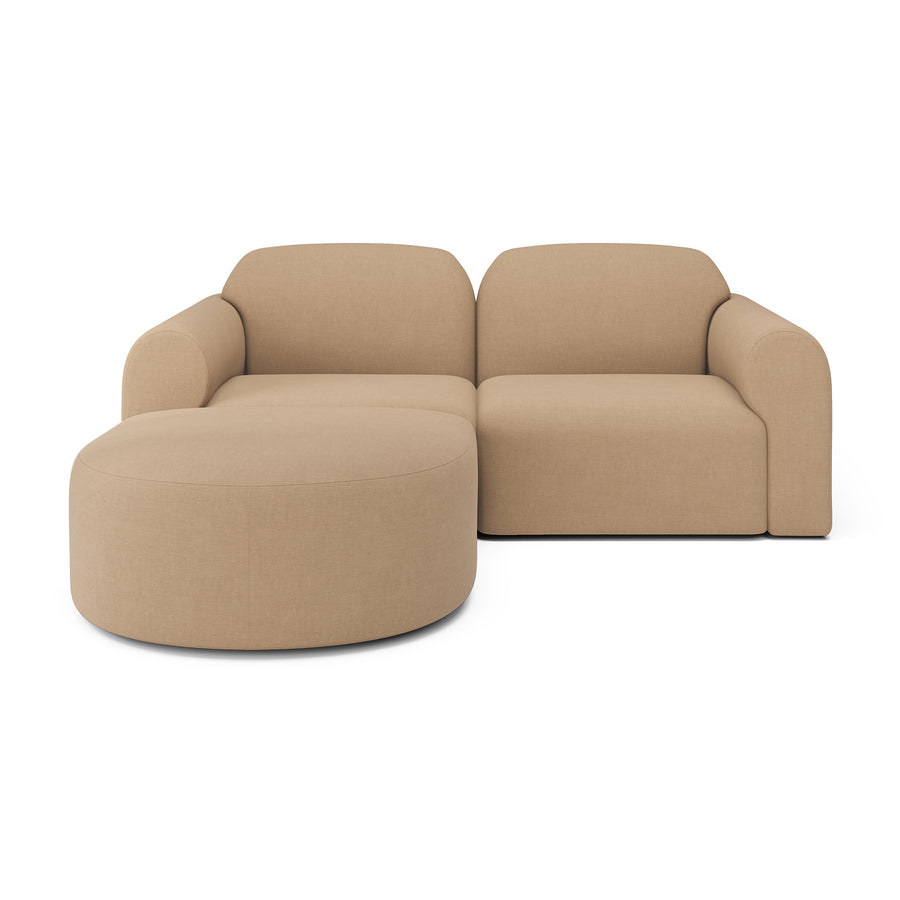 Canapea modulară Bulky Ethnicraft — capăt stânga + capăt dreapta + taburet semicircular, țesătură Light Sepia