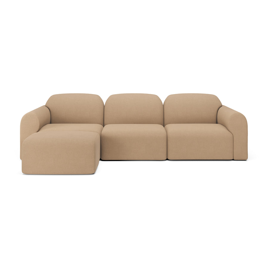 Canapea modulară Bulky Ethnicraft — 1 loc + capăt stânga + capăt dreapta + taburet, țesătură Light Sepia