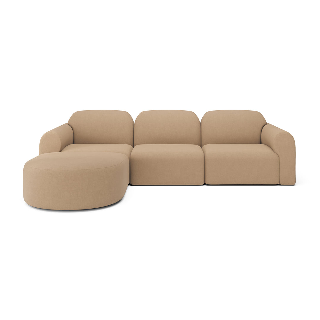 Canapea modulară Bulky Ethnicraft — 1 loc + capăt stânga + capăt dreapta + taburet semicircular, țesătură Light Sepia