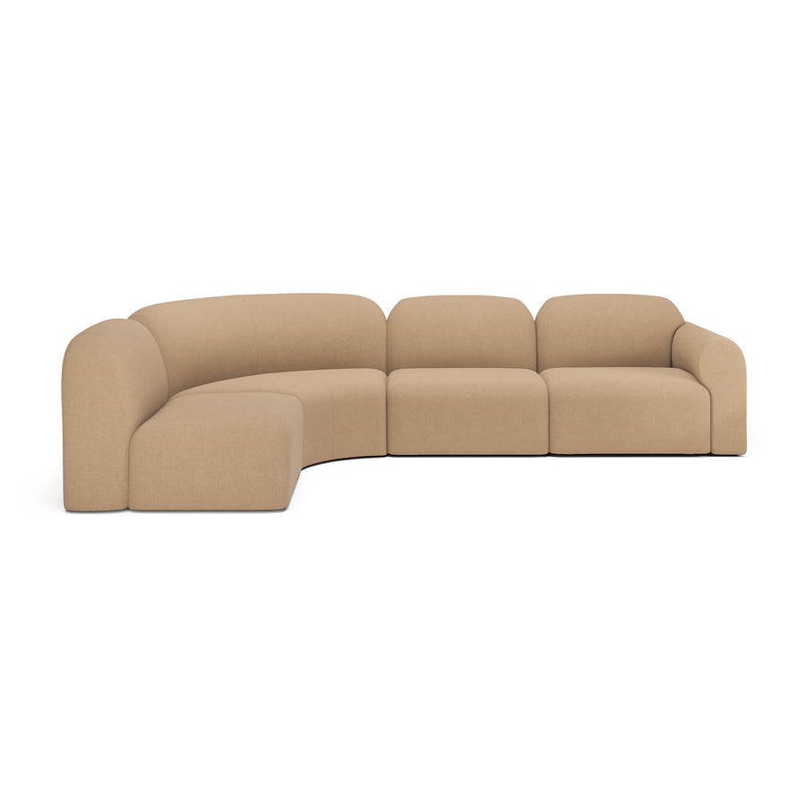Canapea modulară Bulky Ethnicraft — 2× 1 loc + colț 90° + capăt stânga, țesătură Light Sepia