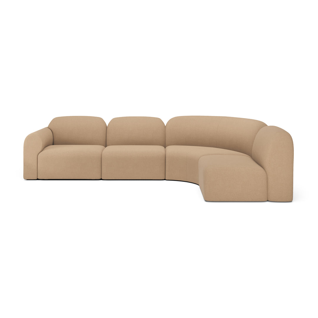 Canapea modulară Bulky Ethnicraft — 2× 1 loc + colț 90° + capăt dreapta, țesătură Light Sepia