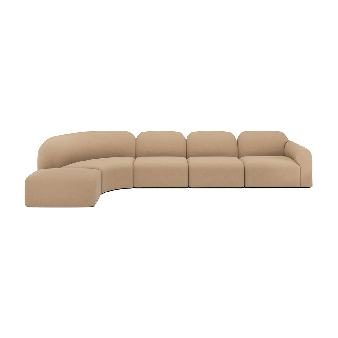 Canapea modulară Bulky Ethnicraft — 2× 1 loc + colț 90° + capăt stânga + taburet, țesătură Light Sepia
