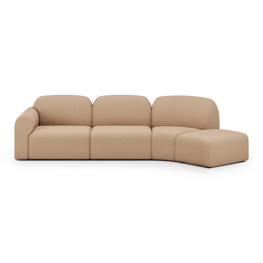 Canapea modulară Bulky Ethnicraft — capăt stânga + 1 loc + colț 45° + taburet, țesătură Sepia