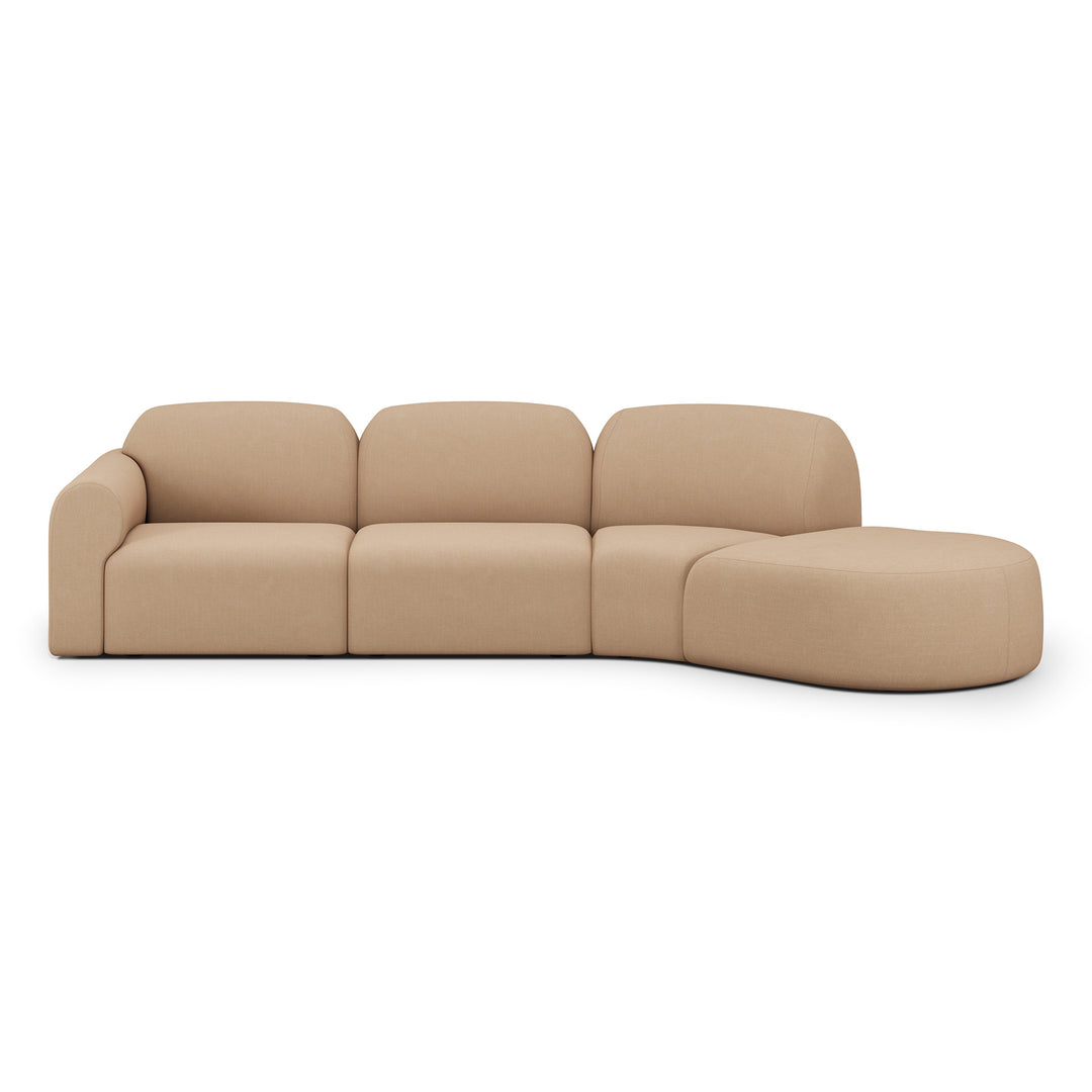 Canapea modulară Bulky Ethnicraft — capăt stânga + 1 loc + colț 45° + taburet semicircular, țesătură Sepia