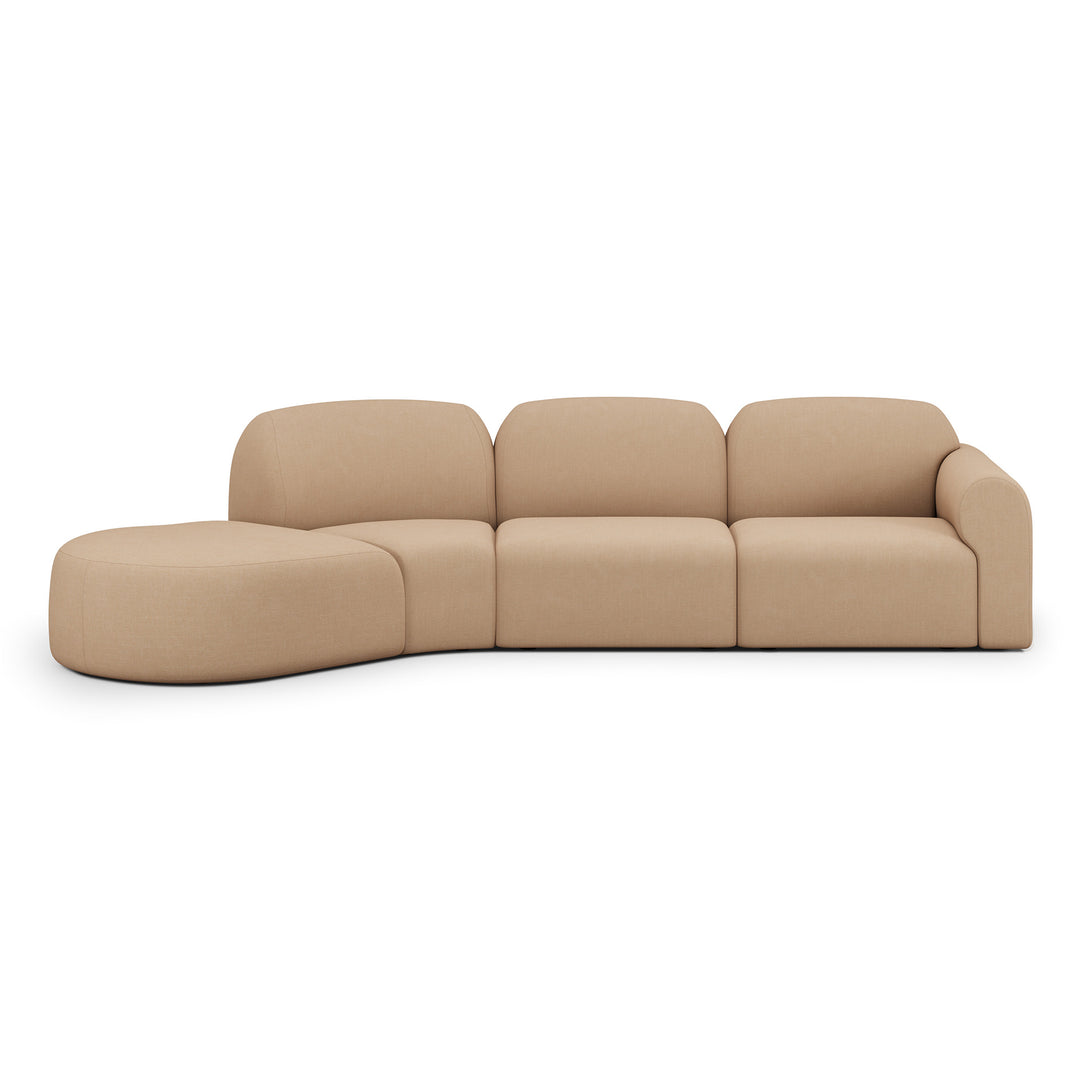 Canapea modulară Bulky Ethnicraft — capăt dreapta + 1 loc + colț 45° + taburet semicircular, țesătură Sepia