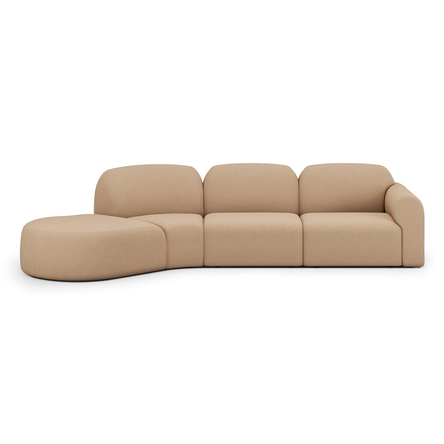Canapea modulară Bulky Ethnicraft — capăt dreapta + 1 loc + colț 45° + taburet semicircular, țesătură Sepia