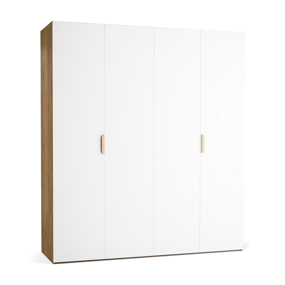Dulap cu 4 usi albe si carcasa stejar VOX Stor L 200 cm