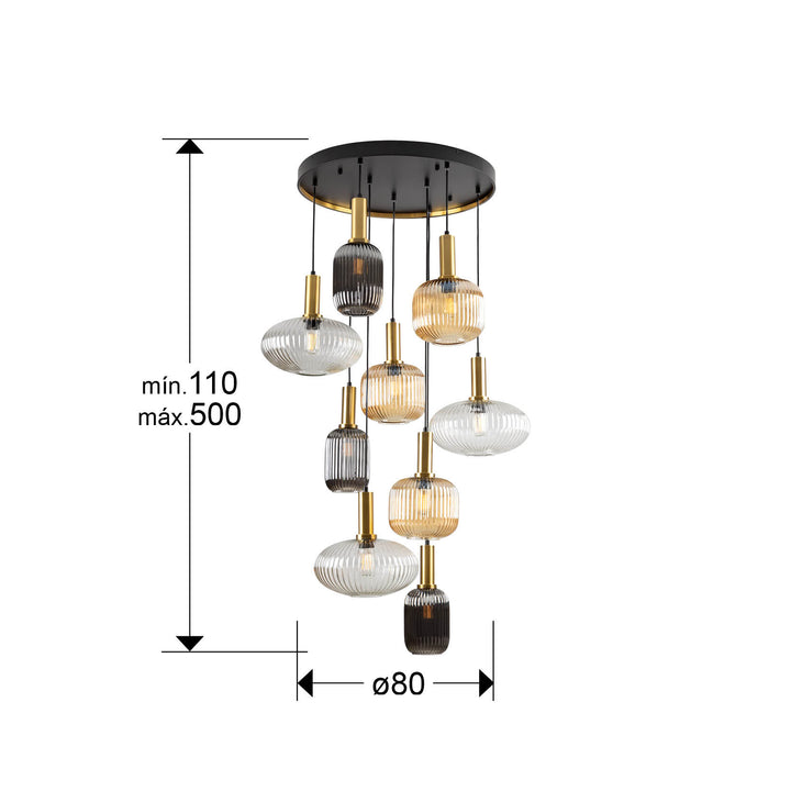 Lustra Schuller Norma 9 lumini fall 5 metri negru-alama dimmable telecomandă